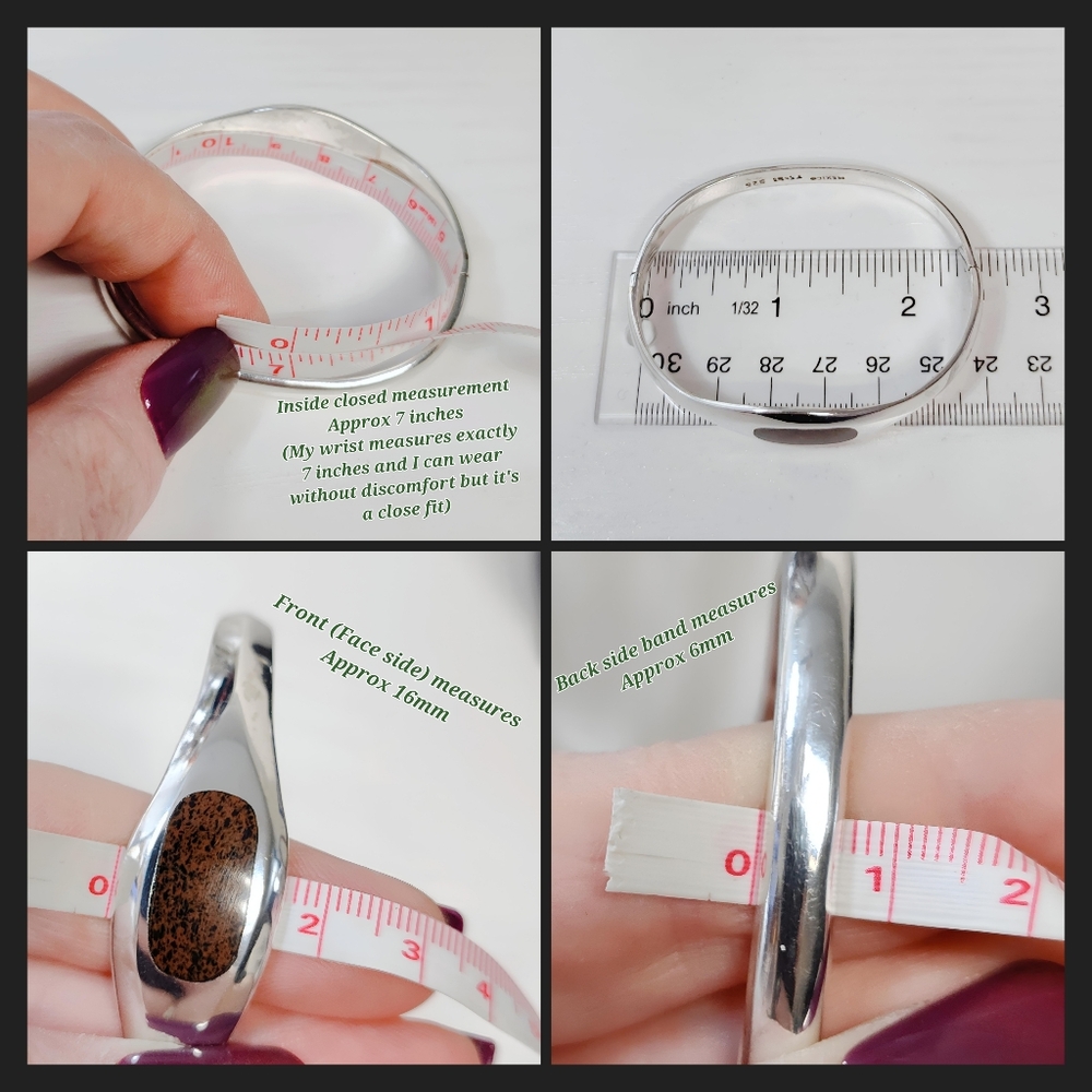 Vintage TAXCO Sterling Silver Hinged Bracelet Brown/black Jasper Inlay Unisex - Picture 5 of 13